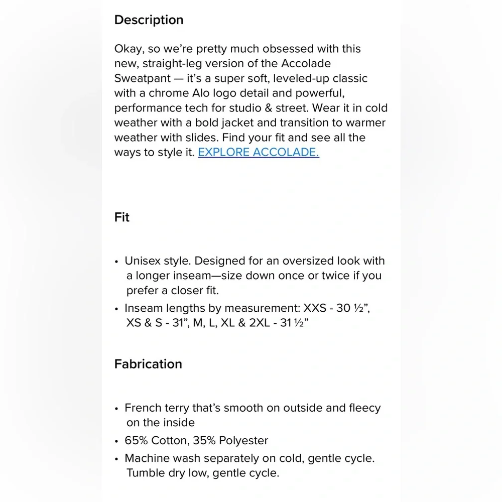 ALO Yoga Unisex “Accolade” Sweat Pant 31” Inseam (XS) *BESTSELLER AT ALO* - Picture 6 of 10